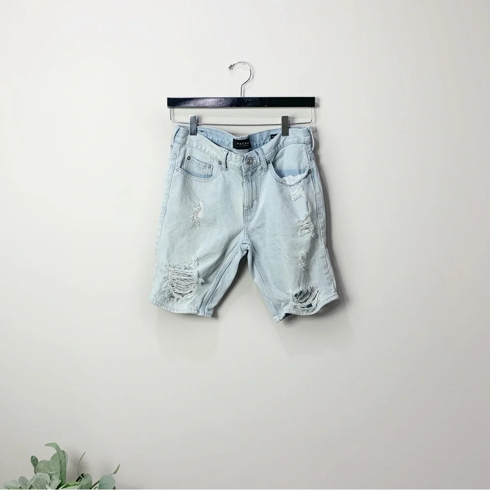 [Pacsun] Light Wash Denim Distressed Mid Rise Bermuda Jean Shorts